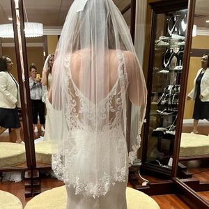Elegant Ivory Lace Wedding Veil w Crystals Throughout